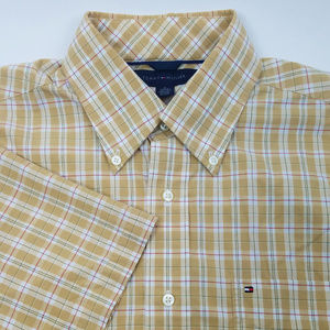 Tommy Hilfiger Shirt Size Medium M Tan White Plaid